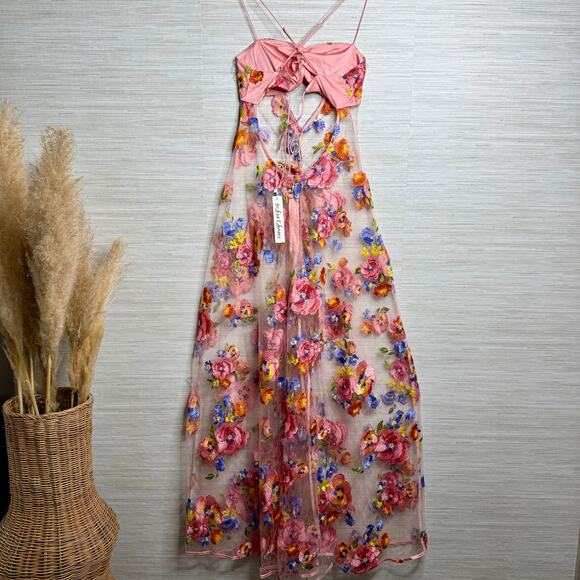 For Love and Lemons maxi dress floral embroidery sheer Medium - Picture 10 of 15